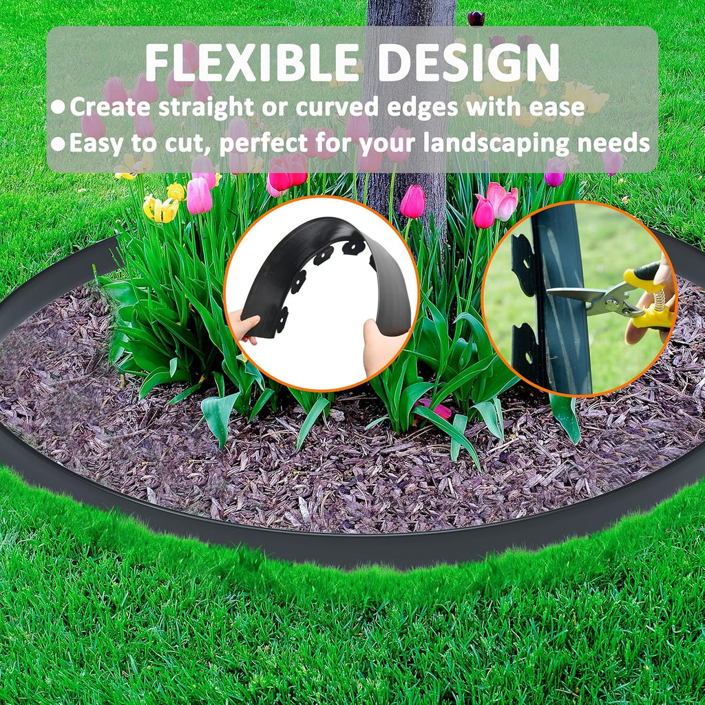 4 inch Tall Landscape Edging Kit 80FT Garden Edging with 150 Spikes for Lawn Edging and Flower Beds (Black, 80FT)