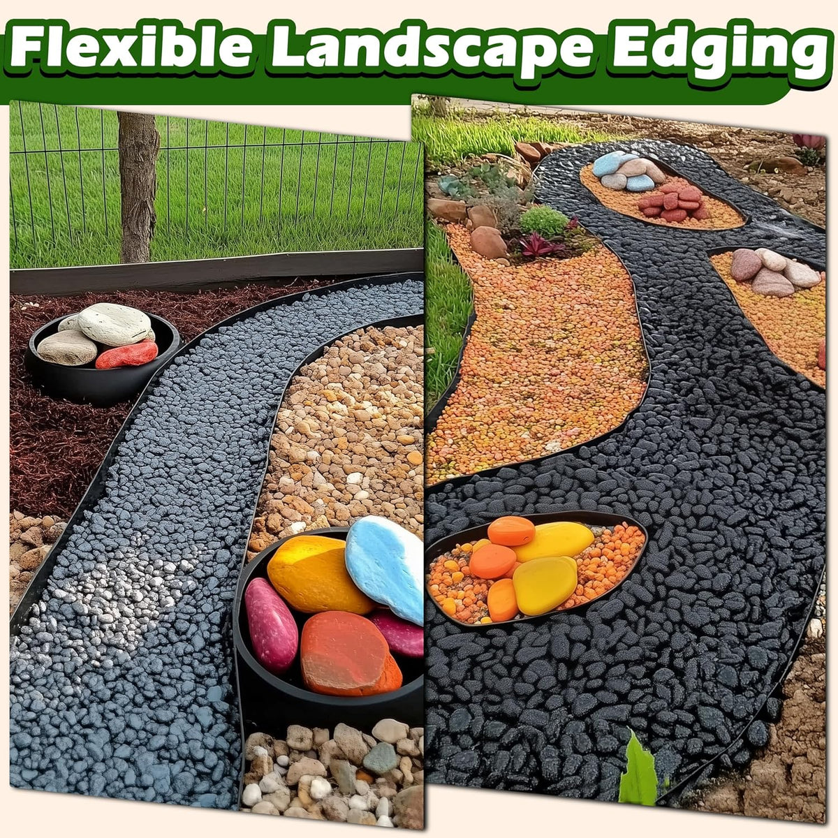 Gardzen Landscape Edging Kit, 20-Foot Long, 3-Inch Tall, No Dig Garden Edging Border for Flower Beds, Tree Rings, Pathways, Includes 24 Spikes