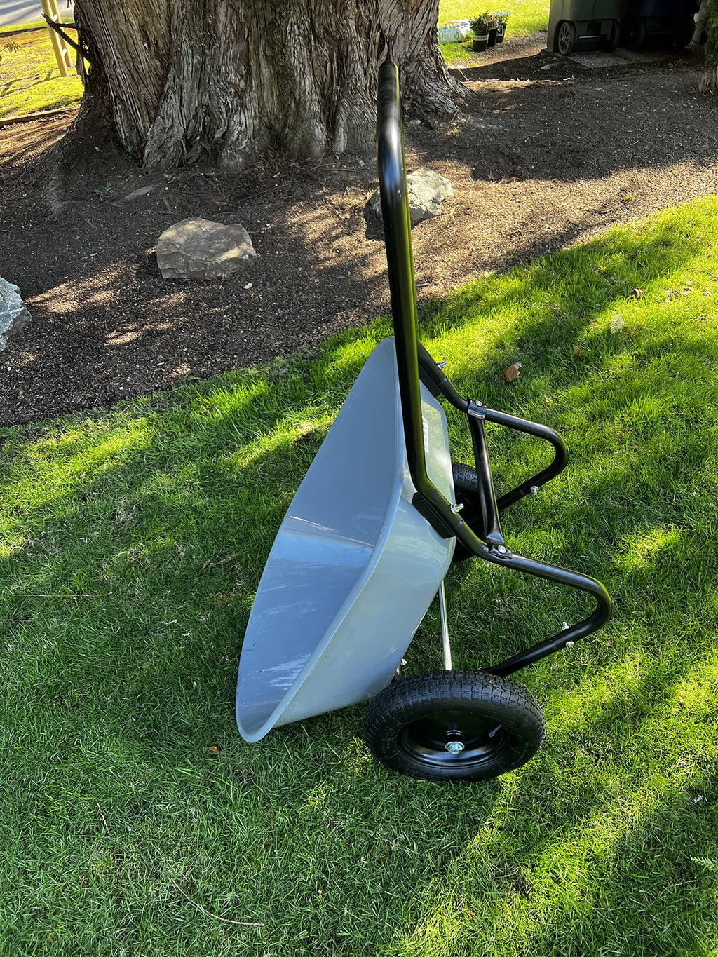 GARDEN STAR Two Wheel Poly Tray Wheelbarrow, 5 Cubic Foot, Gray/Black, Easy Assembly