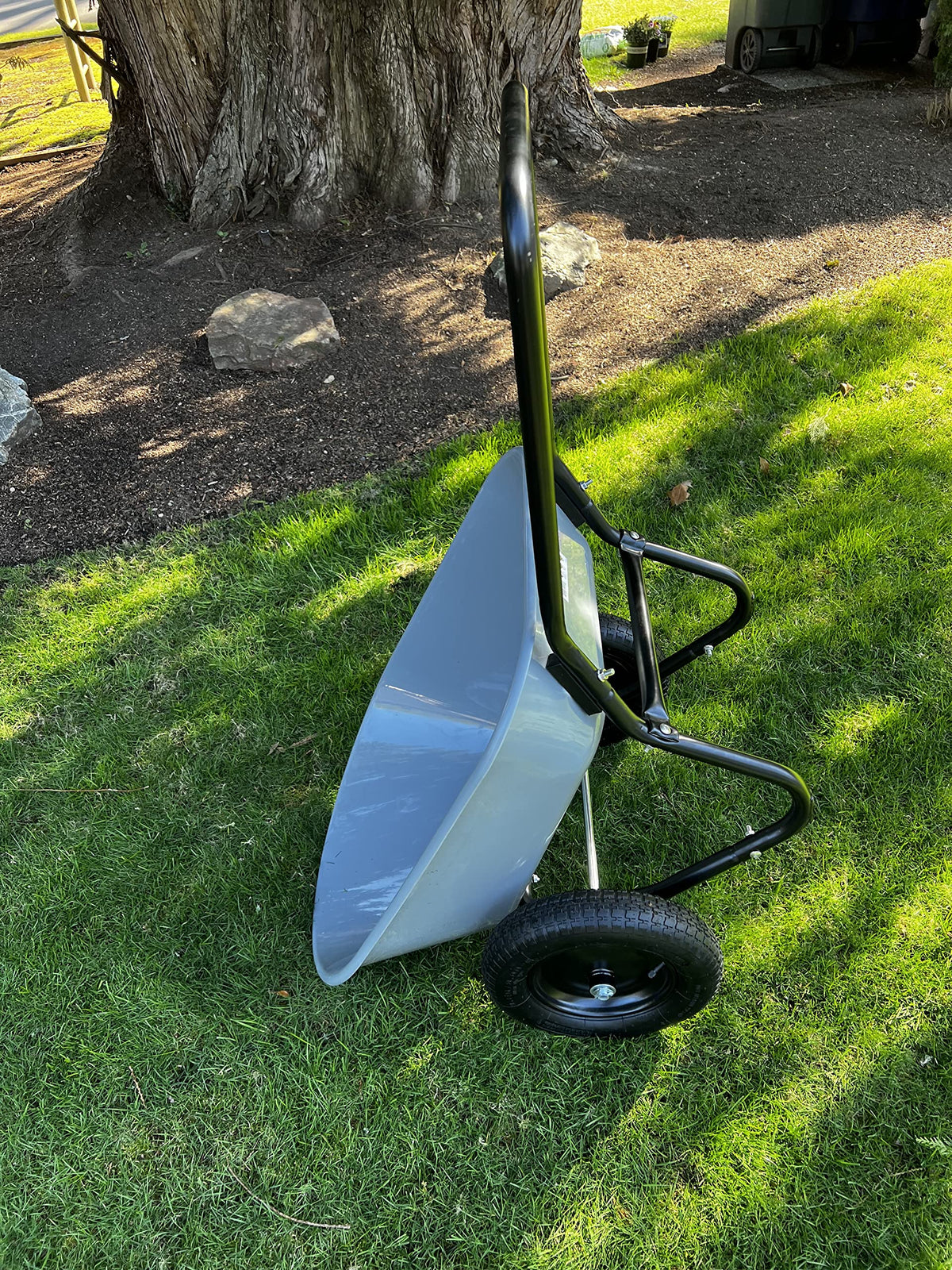 GARDEN STAR Two Wheel Poly Tray Wheelbarrow, 5 Cubic Foot, Gray/Black, Easy Assembly