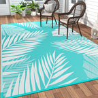 GENIMO Outdoor Rug 8' x 10' Waterproof for Patios Clearance, Reversible Outdoor Plastic Straw Camping Rug Carpet, Large Area Rugs Mats for RV, Camper, Deck, Balcony, Porch, Beach, Aqua Blue&White