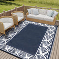 Outdoor Plastic Straw Rug, Waterproof Mat, Washable Large Floor Mat and Rug for Outdoors, RV, Beach, Patio, Camping, Backyard, Deck, Picnic, Outside (Olive-Leaf/Dark Blue&White,9x12ft)