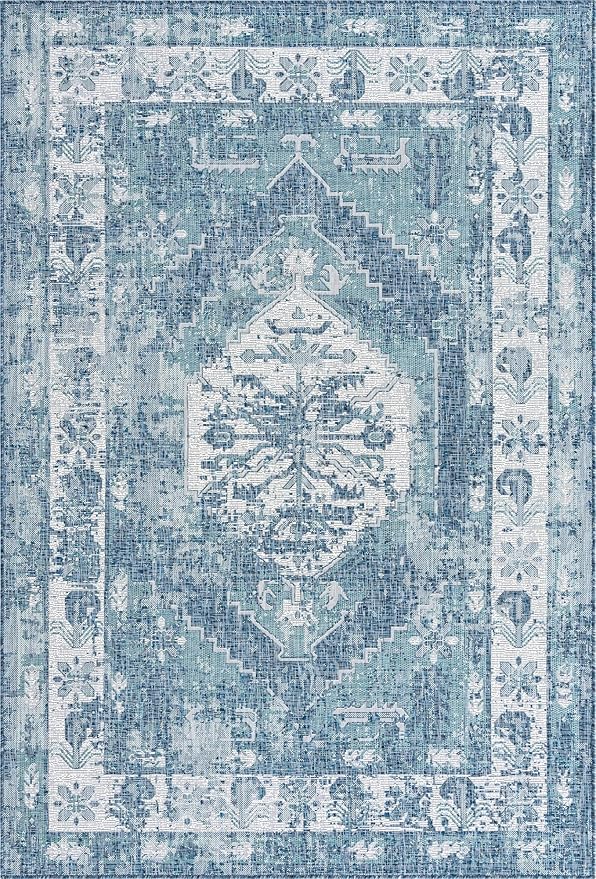 Unique Loom Outdoor Traditional Collection Area Rug - Valeria (6' 1" x 9' Rectangle, Blue/ Ivory)