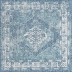 Unique Loom Outdoor Traditional Collection Area Rug - Valeria (5' 3" Square, Blue/ Ivory)
