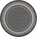 Unique Loom Outdoor Border Collection Area Rug - Soft Border (6' 1" Round Black/Ivory)