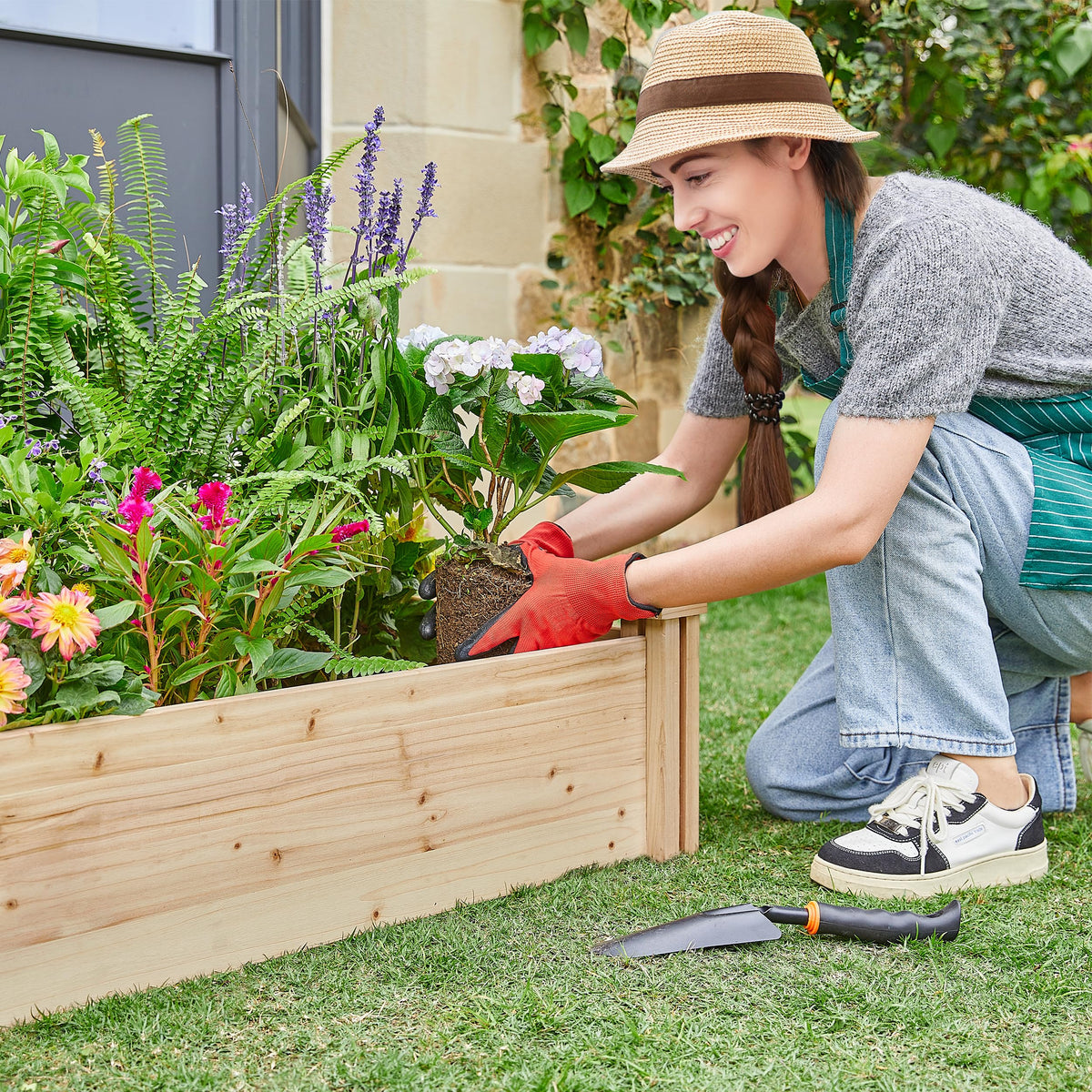 Yaheetech Raised Garden Bed Wooden Planter Box for Vegetables/Flowers, Wood