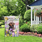 Happy Easter Labrador Dog Garden Flag Chocolate Lab Spring Flags Buffalo Plaid Bunny Eggs Yard Flag for Outside 12x18 Double Sided Small Decorative Floral Outdoor Flag