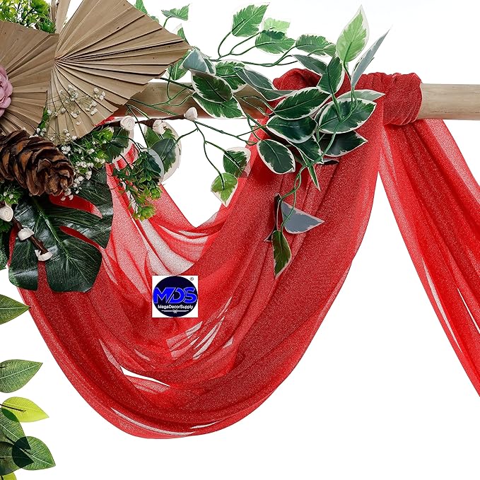 MDS Halloween Chiffon Draping Fabric - 1 Panel, 30" Wide x 30ft Long - Sheer Spooky Arbor & Canopy Drapery for Haunted House Backdrops, Party Ceilings, DIY Costumes & Themed Events - Red