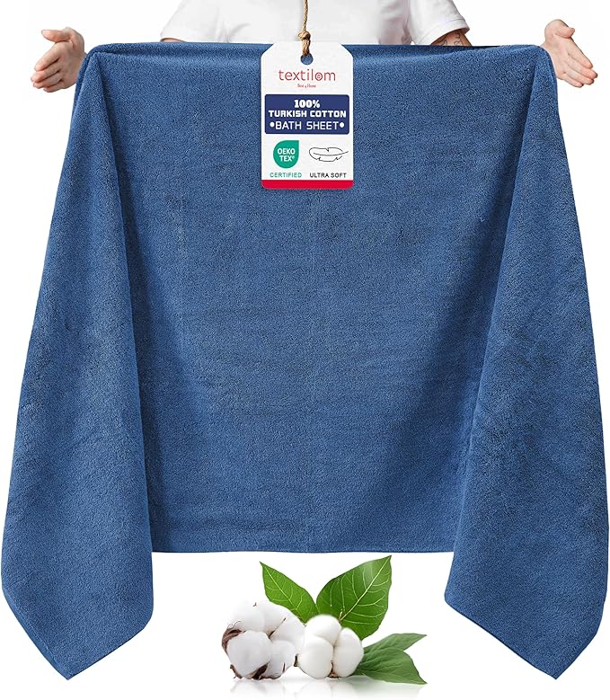 TEXTILOM 100% Turkish Cotton Oversized Luxury Bath Sheets, Jumbo & Extra Large Bath Towels Sheet for Bathroom and Shower with Maximum Softness & Absorbent (40 x 80 inches)- Navy