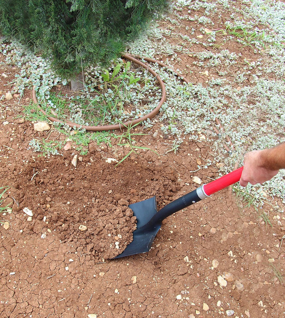 TABOR TOOLS Shovel with Rounded Blade and Comfortable D Grip 31 Inch Fiberglass Handle, Digging Spade. J201A. (D Handle, Round Blade)