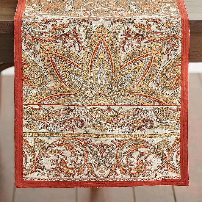 Maison d' Hermine Table Runner 100% Cotton Single Layer Table Runners 90 inches Long for Thanksgiving Christmas Decorations Home Kitchen Dining Party Wedding (Kashmir Paisley, 14.5" x 90")
